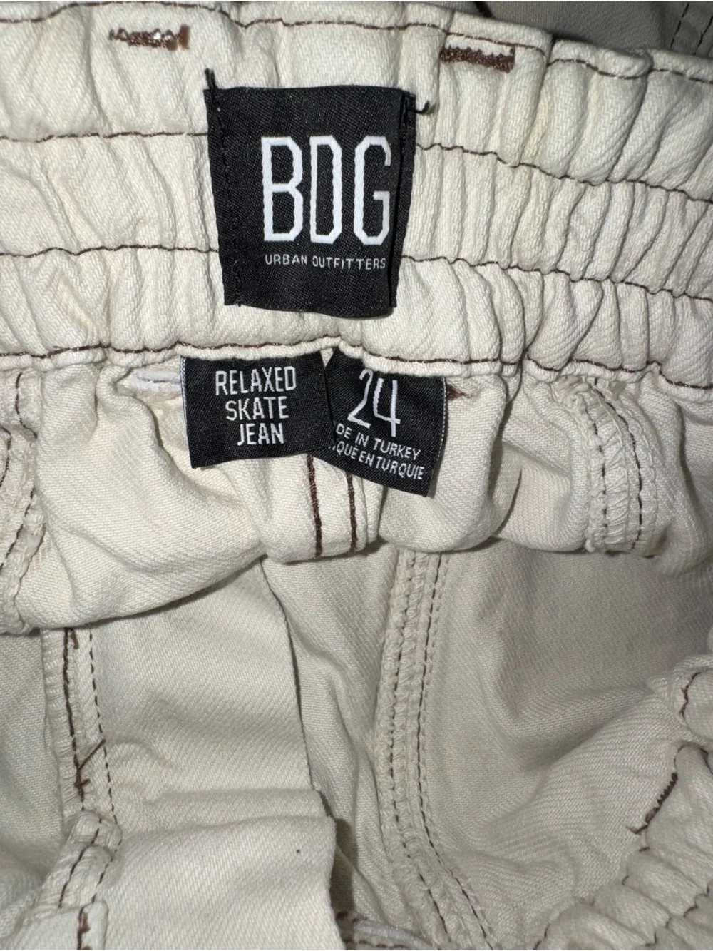 BDG Cream Utility Cargo Pants with High Elastic Waist